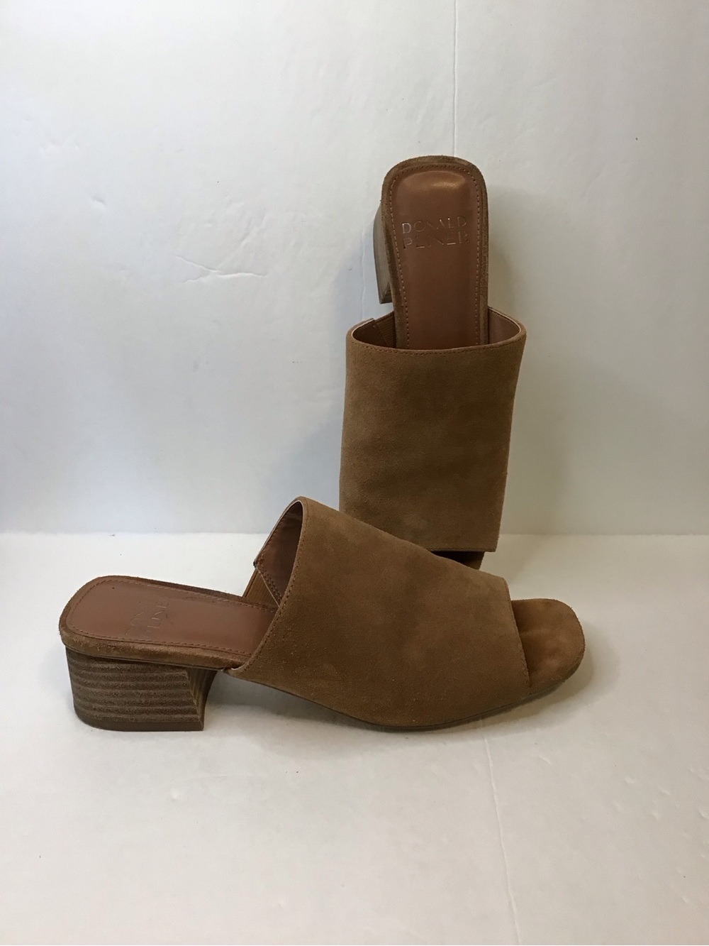 Donald J. Pliner Women's Cognac Brown Suede Open-Toe Block Heel Mules 8.5 - Picture 3 of 8